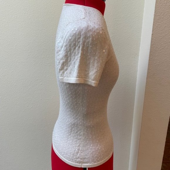 Oscar De La Renta Silk Knitted Beaded Sequin Short Sleeve Top,  Size Petite - Picture 9 of 16